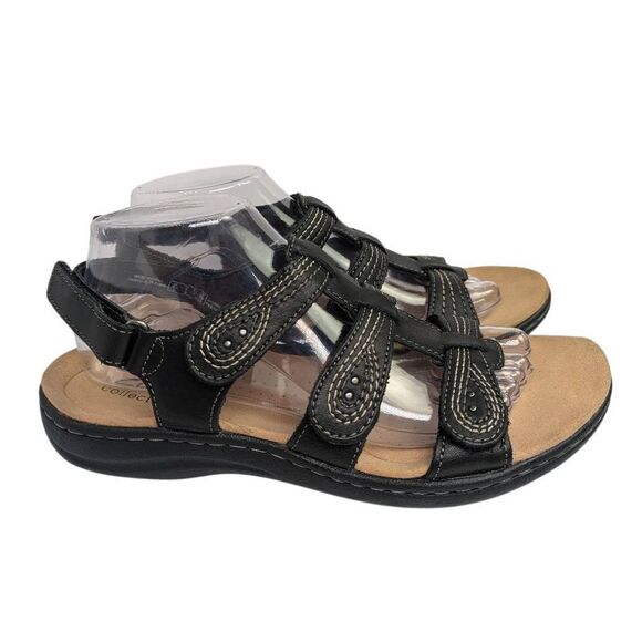 Clarks Laurieann Vine Black leather strappy slingback comfort sandals womens 9 - Picture 4 of 9